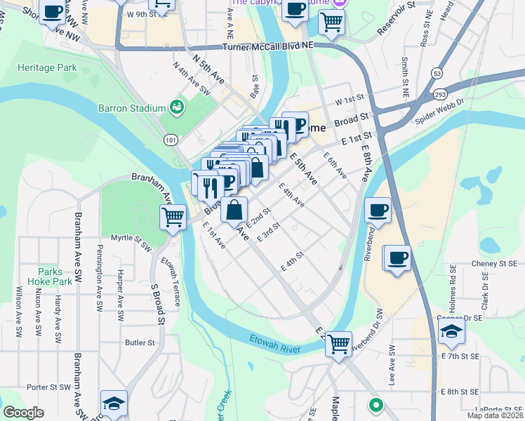 map of restaurants, bars, coffee shops, grocery stores, and more near 110 East 3rd Avenue in Rome