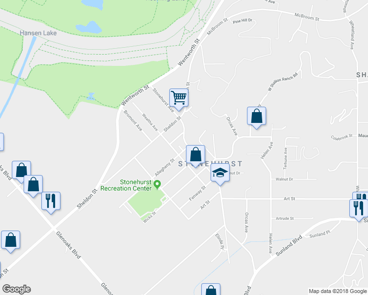 map of restaurants, bars, coffee shops, grocery stores, and more near 10053 Stonehurst Avenue in Los Angeles