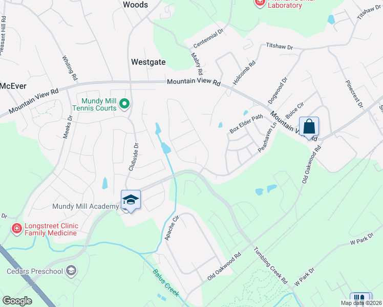 map of restaurants, bars, coffee shops, grocery stores, and more near 3523 Mountain View Road in Gainesville