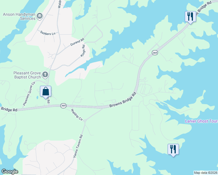 map of restaurants, bars, coffee shops, grocery stores, and more near 8615 Topaz Court in Gainesville