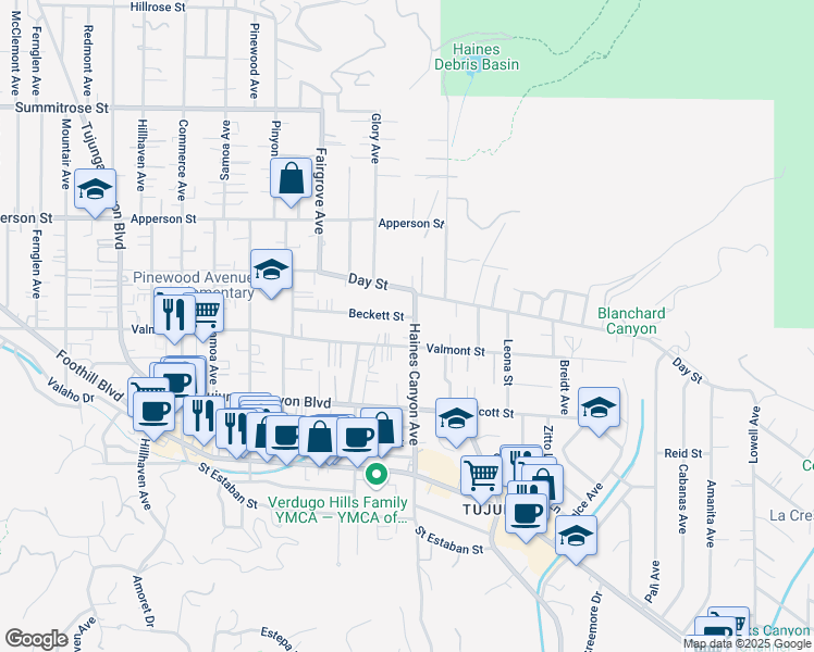 map of restaurants, bars, coffee shops, grocery stores, and more near 10121 Haines Canyon Avenue in Los Angeles