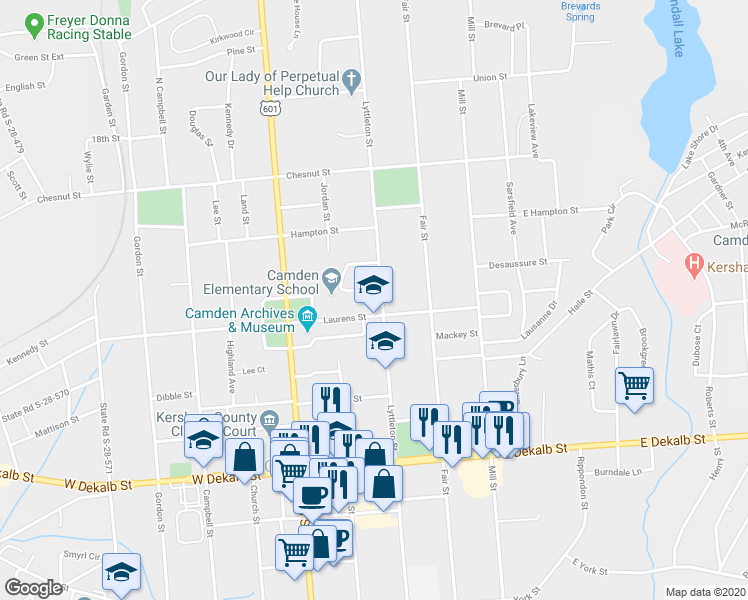 map of restaurants, bars, coffee shops, grocery stores, and more near 1403 Lyttleton Street in Camden