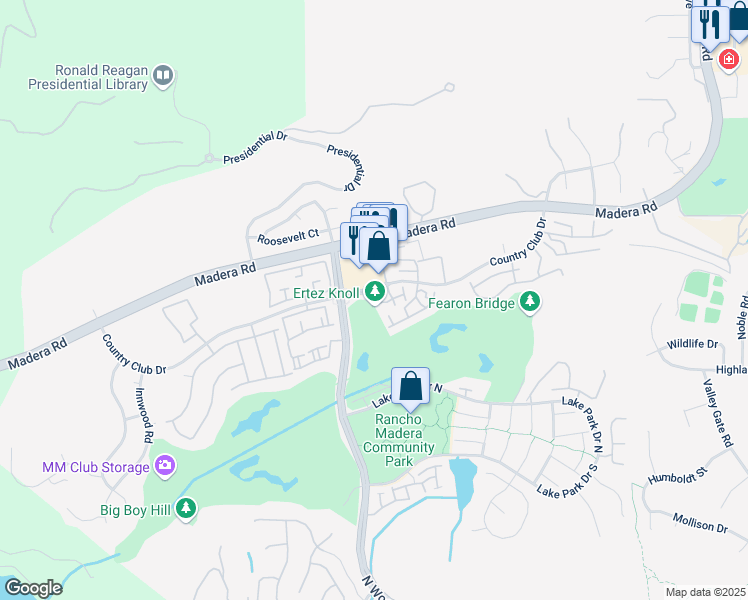 map of restaurants, bars, coffee shops, grocery stores, and more near 462 Country Club Drive in Simi Valley
