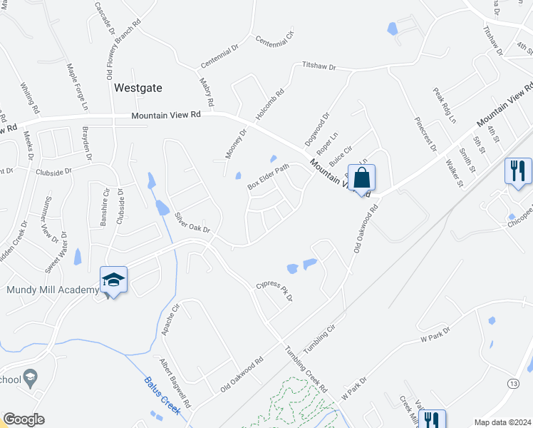 map of restaurants, bars, coffee shops, grocery stores, and more near 4218 Spruce Trail in Gainesville