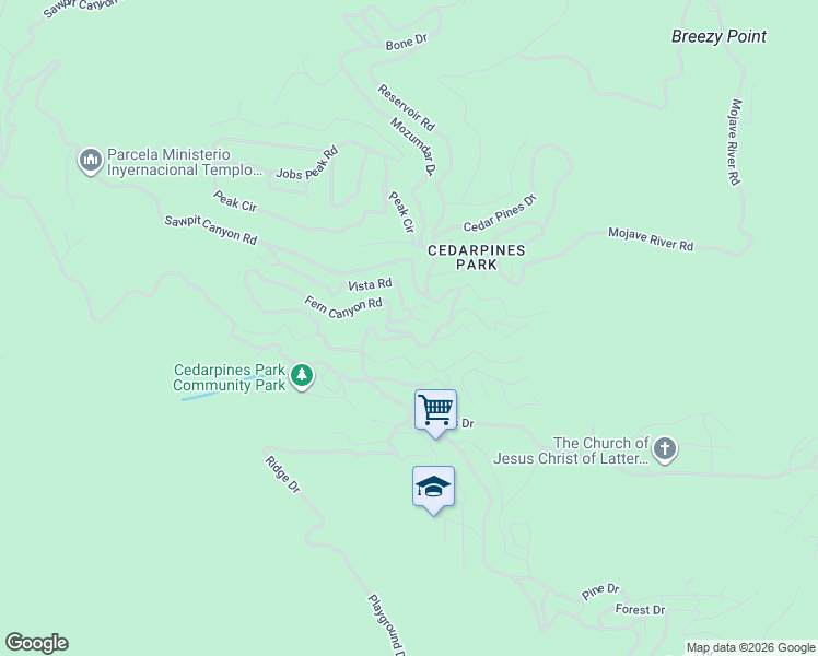 map of restaurants, bars, coffee shops, grocery stores, and more near 21858 Fern Canyon Road in Crestline