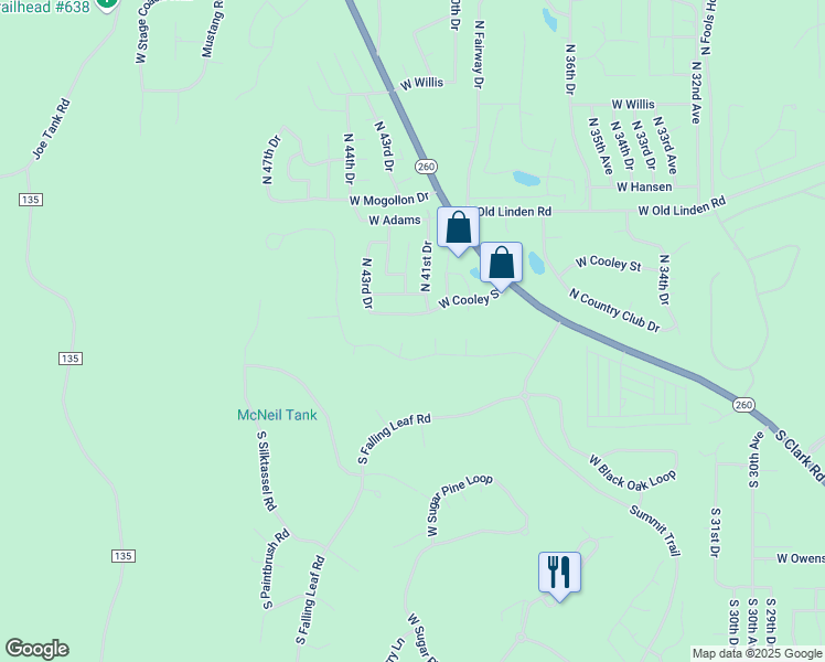 map of restaurants, bars, coffee shops, grocery stores, and more near 401 North Lantana Lane in Show Low