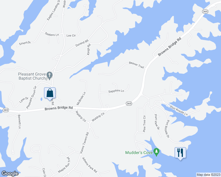 map of restaurants, bars, coffee shops, grocery stores, and more near 8515 Sapphire Lane in Gainesville