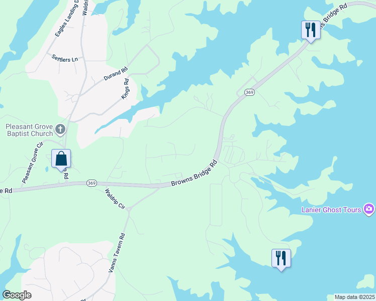 map of restaurants, bars, coffee shops, grocery stores, and more near 8635 Sapphire Lane in Gainesville