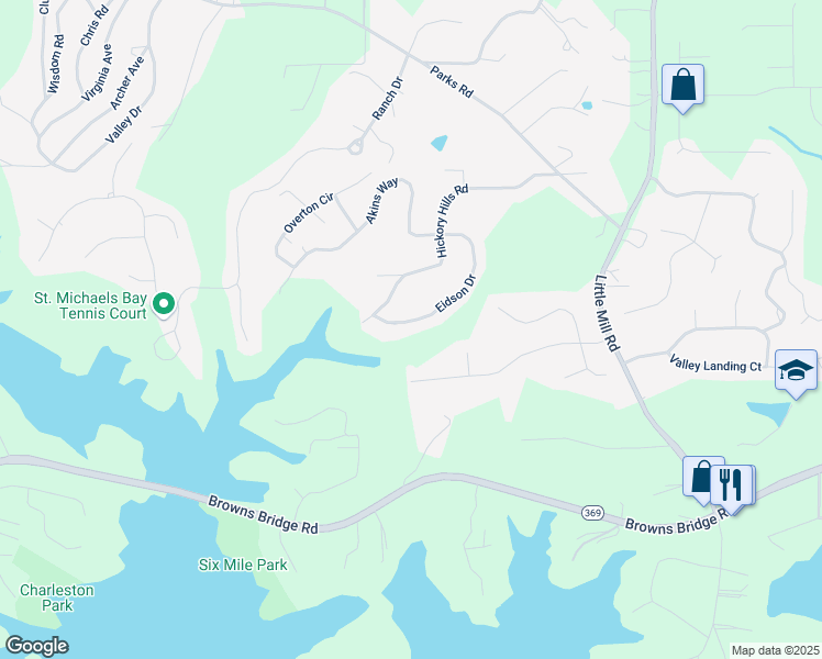 map of restaurants, bars, coffee shops, grocery stores, and more near 6375 Eidson Drive in Cumming
