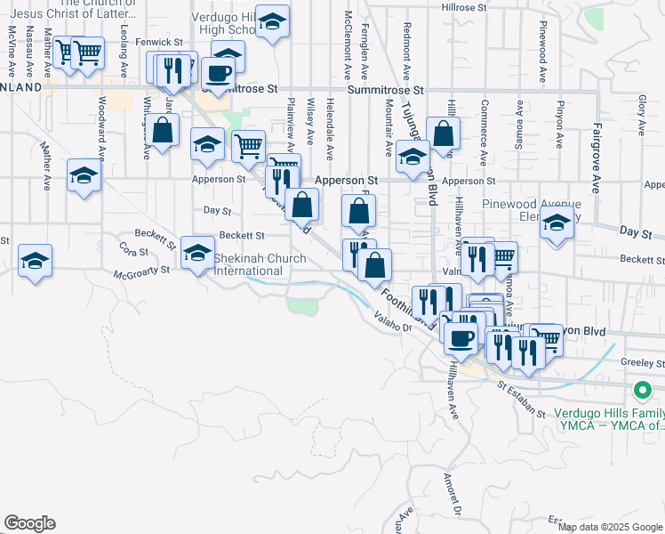 map of restaurants, bars, coffee shops, grocery stores, and more near 7509 Valmont Street in Los Angeles