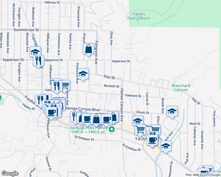 map of restaurants, bars, coffee shops, grocery stores, and more near 6844 Beckett Street in Los Angeles