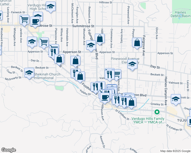 map of restaurants, bars, coffee shops, grocery stores, and more near 7307 Valmont Street in Los Angeles