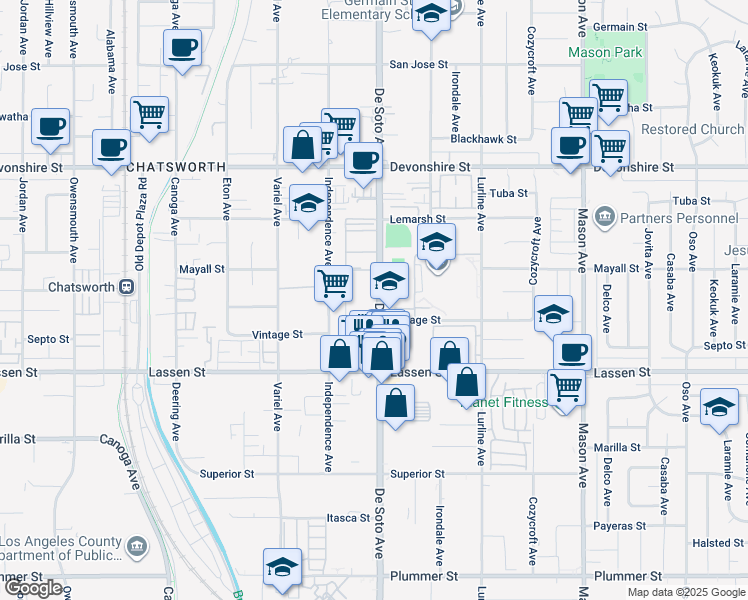 map of restaurants, bars, coffee shops, grocery stores, and more near 209 De Soto Avenue in Los Angeles