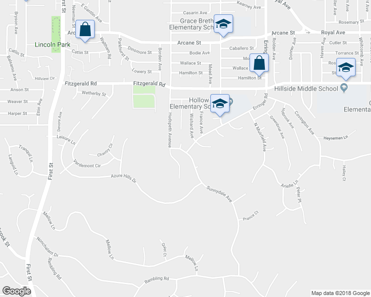 map of restaurants, bars, coffee shops, grocery stores, and more near 1579 Sunnydale Avenue in Simi Valley