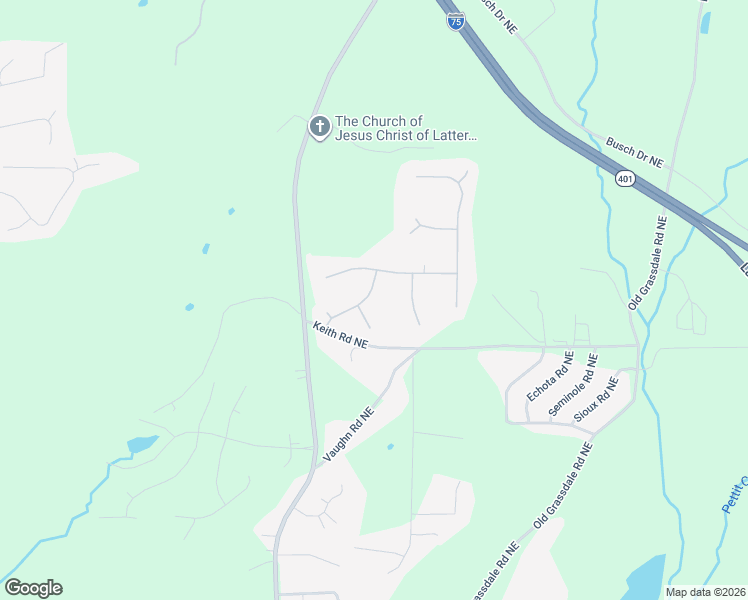map of restaurants, bars, coffee shops, grocery stores, and more near 20 Scarlett Oak Drive Northeast in Cartersville