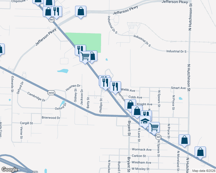 map of restaurants, bars, coffee shops, grocery stores, and more near 6303 Dollarway Road in Pine Bluff