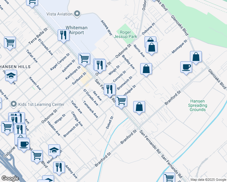 map of restaurants, bars, coffee shops, grocery stores, and more near 10004 San Fernando Road in Los Angeles