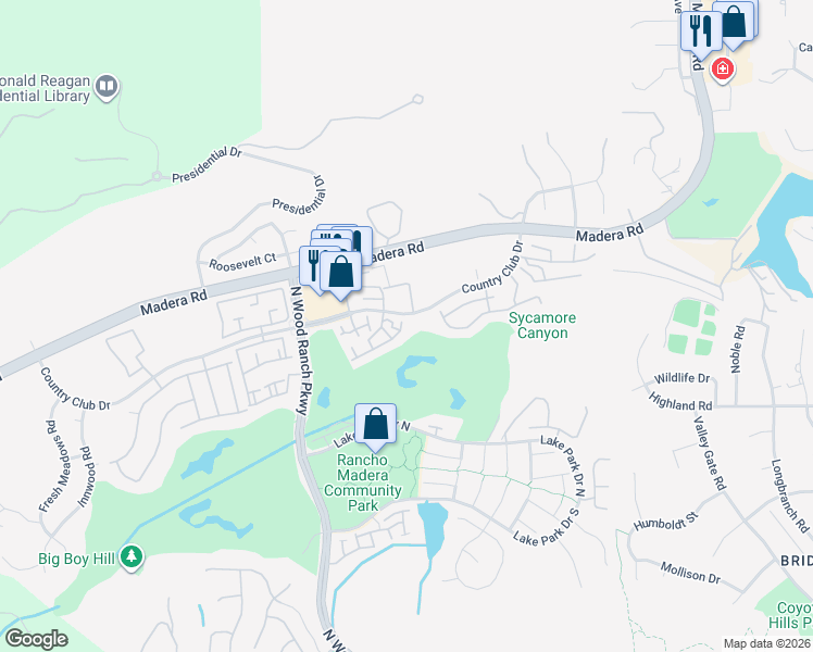 map of restaurants, bars, coffee shops, grocery stores, and more near 402 Country Club Drive in Simi Valley