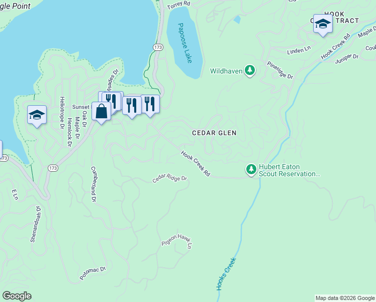 map of restaurants, bars, coffee shops, grocery stores, and more near 117 Rose Lane in Lake Arrowhead