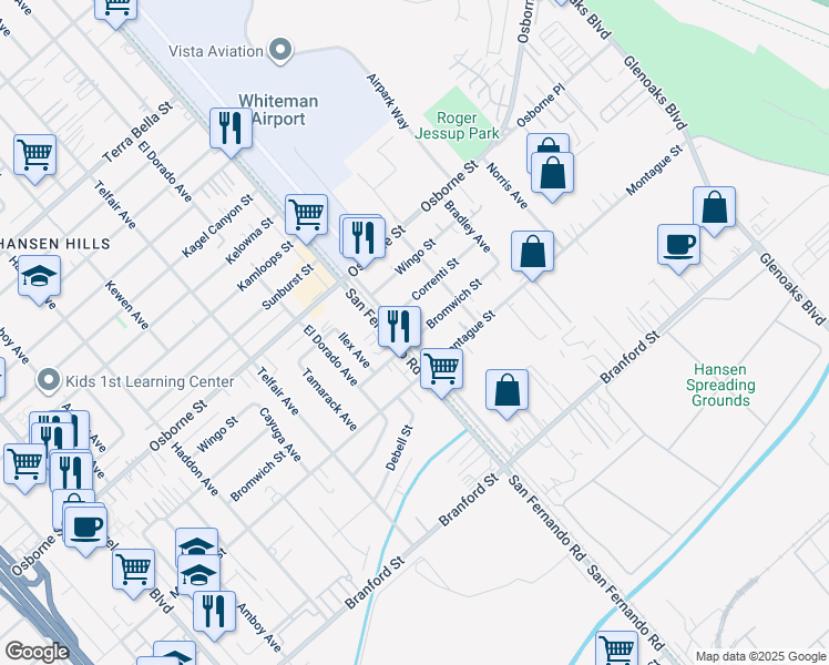 map of restaurants, bars, coffee shops, grocery stores, and more near 10004 San Fernando Road in Los Angeles