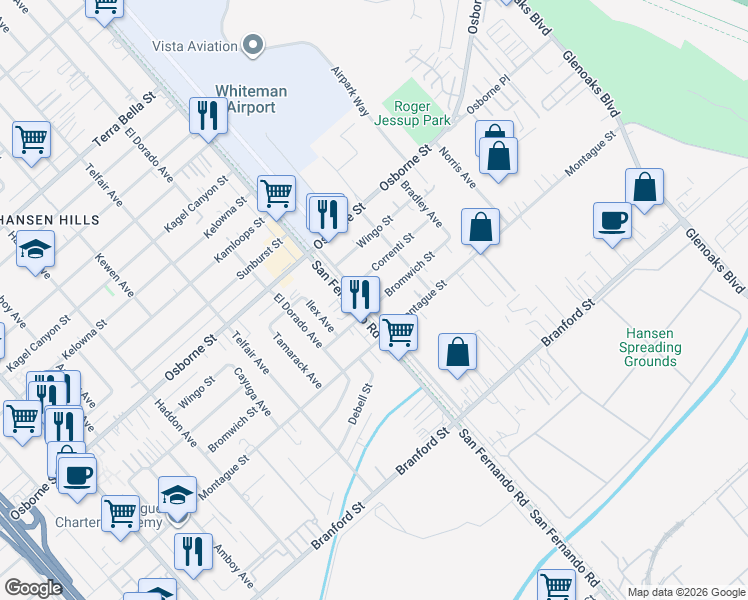 map of restaurants, bars, coffee shops, grocery stores, and more near 10006 San Fernando Road in Los Angeles