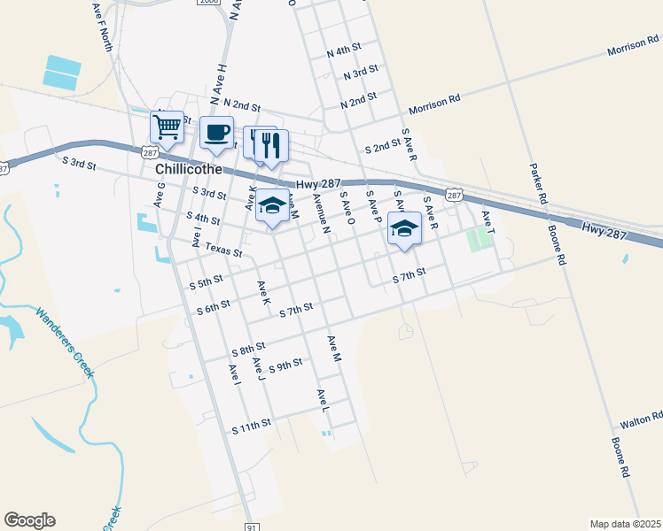 map of restaurants, bars, coffee shops, grocery stores, and more near 508 Avenue North in Chillicothe
