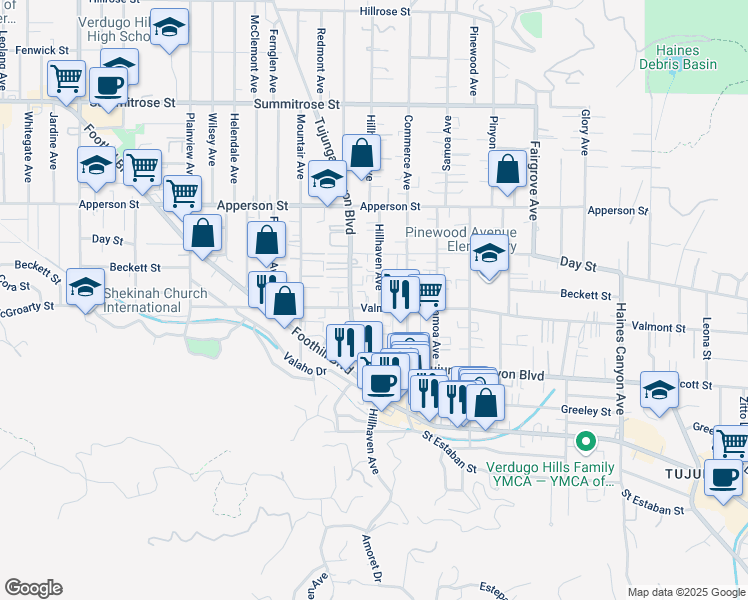 map of restaurants, bars, coffee shops, grocery stores, and more near 7245 Valmont Street in Los Angeles
