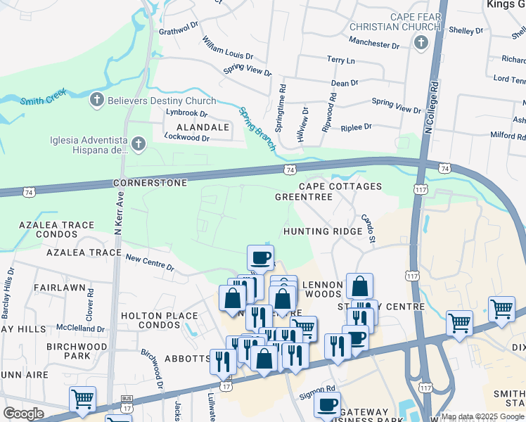 map of restaurants, bars, coffee shops, grocery stores, and more near 5004 Hunters Trail in Wilmington