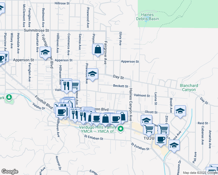 map of restaurants, bars, coffee shops, grocery stores, and more near 6936 Beckett Street in Los Angeles