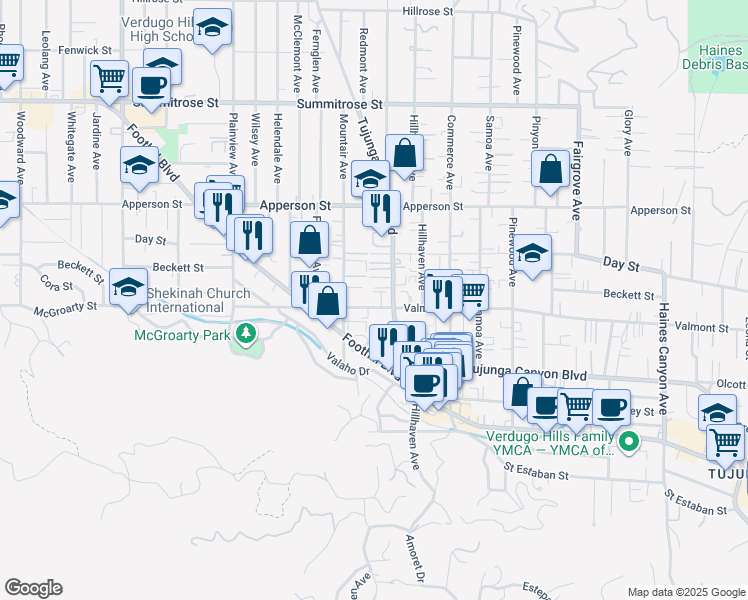 map of restaurants, bars, coffee shops, grocery stores, and more near 7307 Valmont Street in Los Angeles
