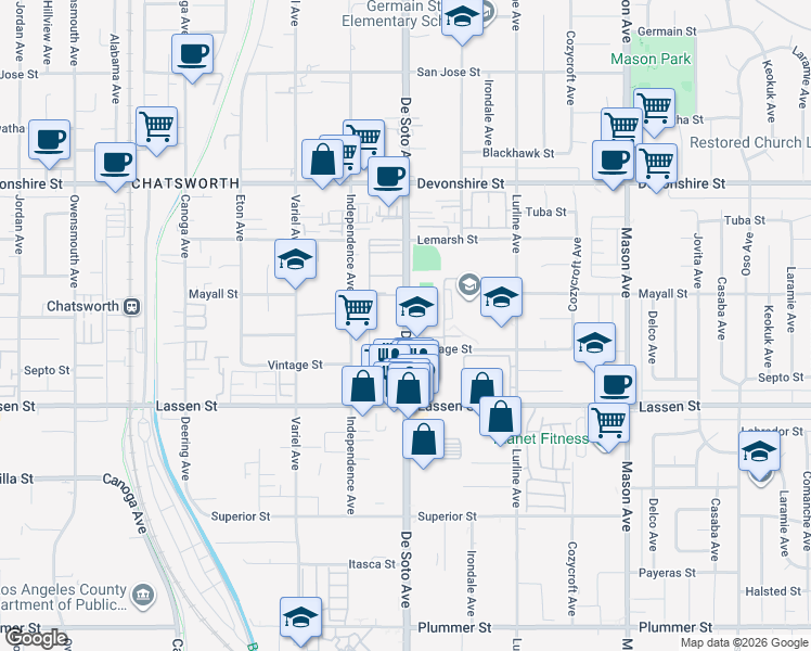 map of restaurants, bars, coffee shops, grocery stores, and more near 209 De Soto Avenue in Los Angeles