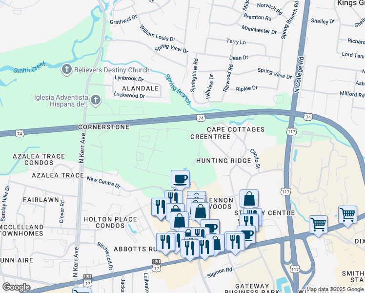 map of restaurants, bars, coffee shops, grocery stores, and more near 5004 Hunters Trail in Wilmington