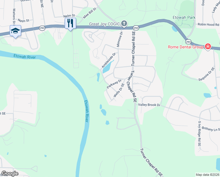 map of restaurants, bars, coffee shops, grocery stores, and more near 103 Parkway Drive in Rome