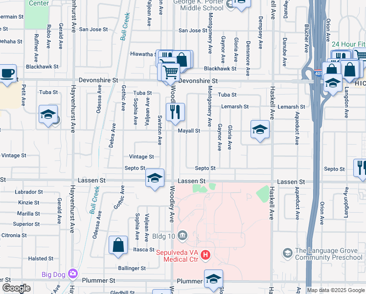 map of restaurants, bars, coffee shops, grocery stores, and more near 10020 Collett Avenue in Los Angeles
