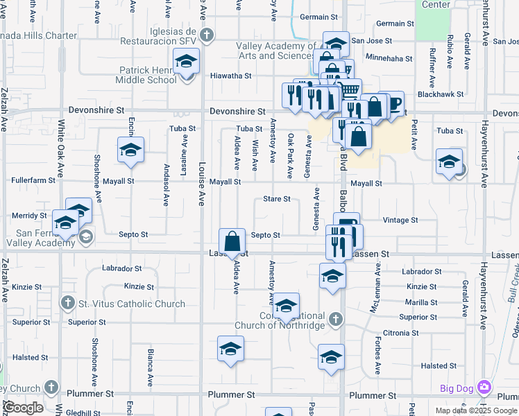 map of restaurants, bars, coffee shops, grocery stores, and more near 10014 Wish Ave in Los Angeles