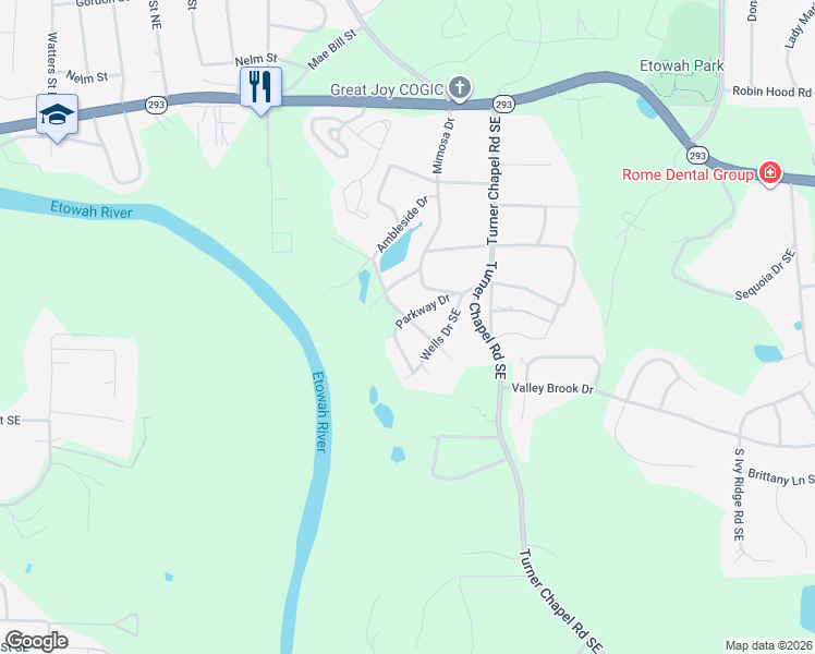 map of restaurants, bars, coffee shops, grocery stores, and more near 103 Parkway Drive in Rome