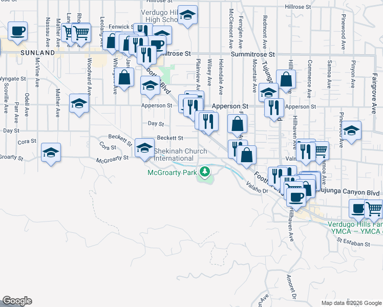 map of restaurants, bars, coffee shops, grocery stores, and more near 7614 Valmont Street in Los Angeles