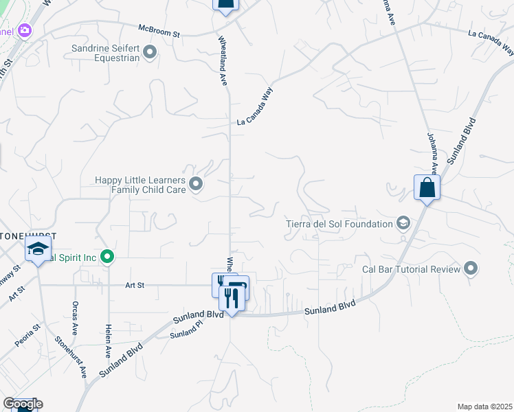 map of restaurants, bars, coffee shops, grocery stores, and more near 10167 Maude Avenue in Los Angeles