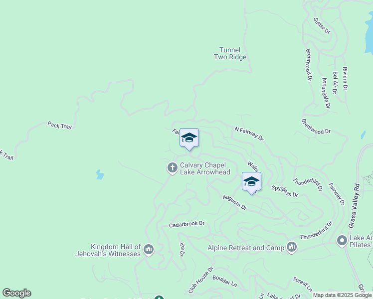 map of restaurants, bars, coffee shops, grocery stores, and more near 303 North Fairway Drive in Lake Arrowhead