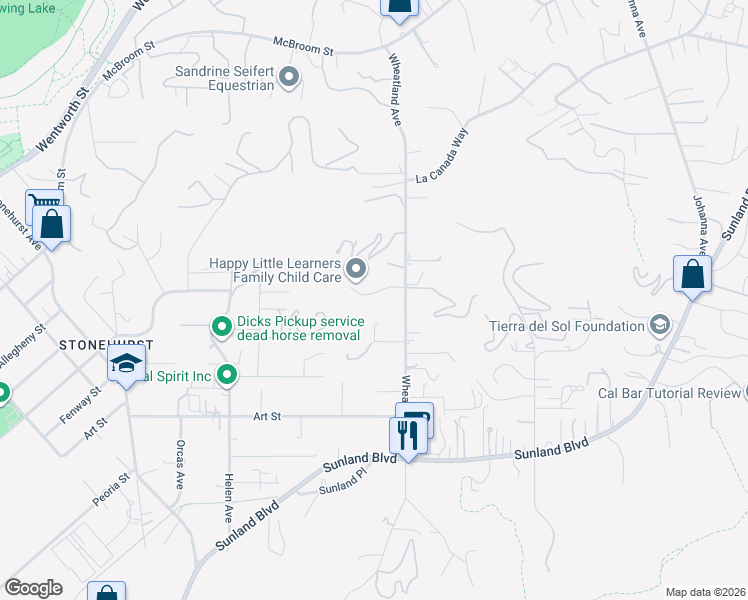 map of restaurants, bars, coffee shops, grocery stores, and more near 10534 Colebrook Street in Los Angeles