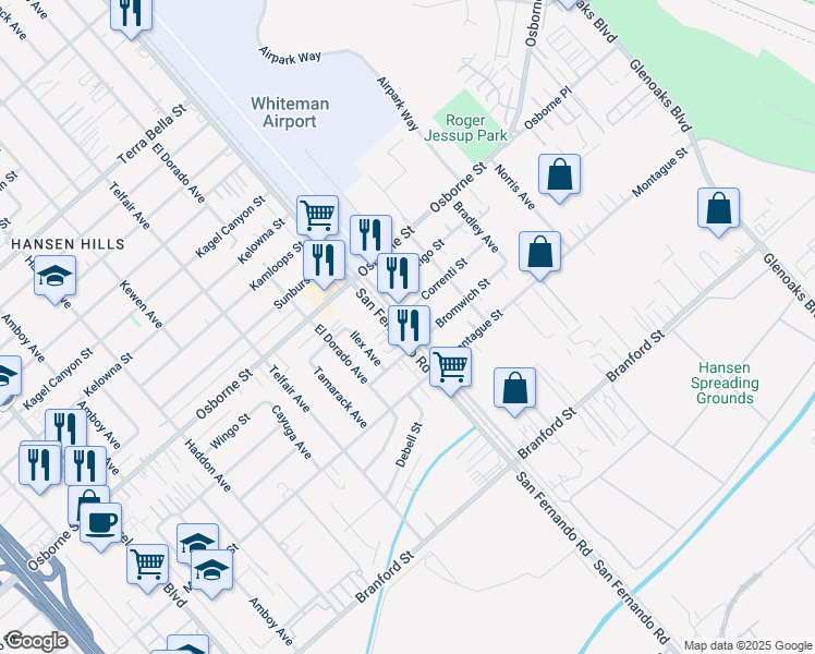 map of restaurants, bars, coffee shops, grocery stores, and more near 10006 San Fernando Road in Los Angeles