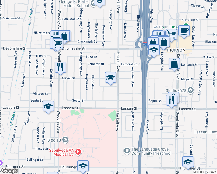 map of restaurants, bars, coffee shops, grocery stores, and more near 15848 Stare Street in Los Angeles