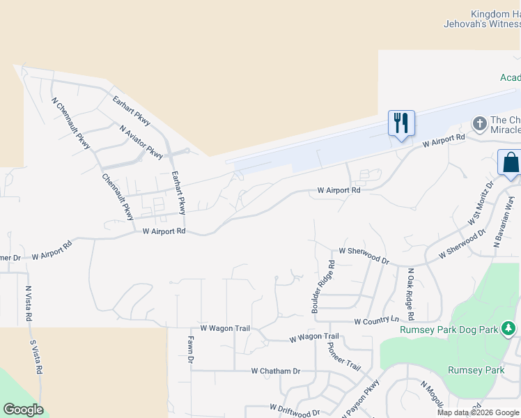 map of restaurants, bars, coffee shops, grocery stores, and more near 1201-1299 West Airport Road in Payson