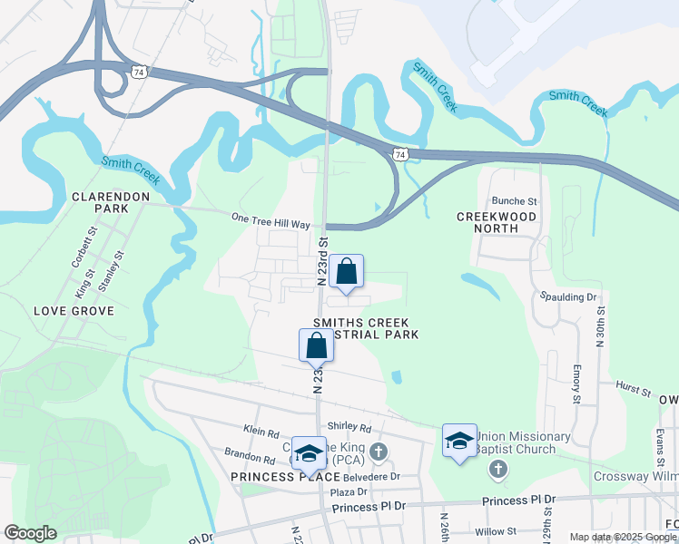 map of restaurants, bars, coffee shops, grocery stores, and more near 2321 Scientific Park Drive in Wilmington