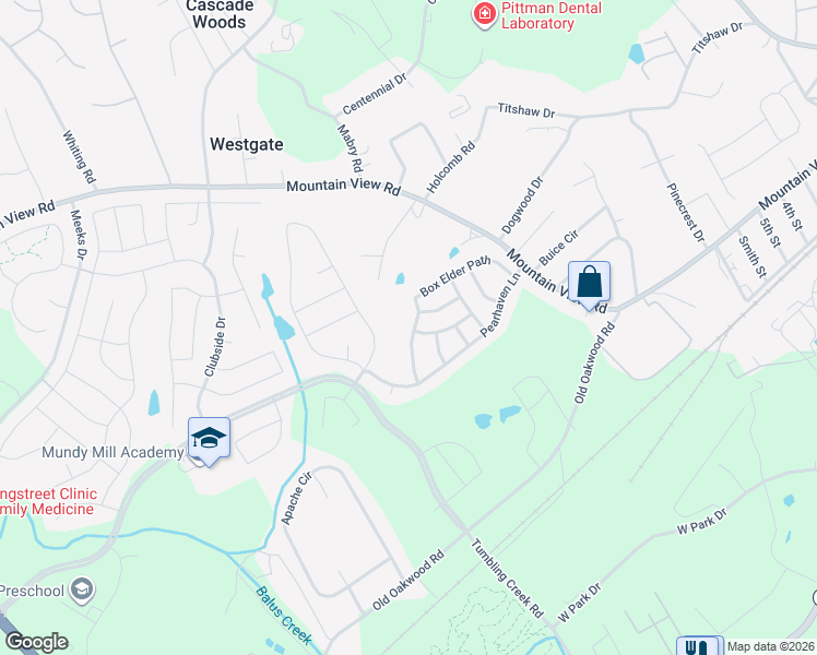 map of restaurants, bars, coffee shops, grocery stores, and more near 4311 Box Elder Path in Gainesville