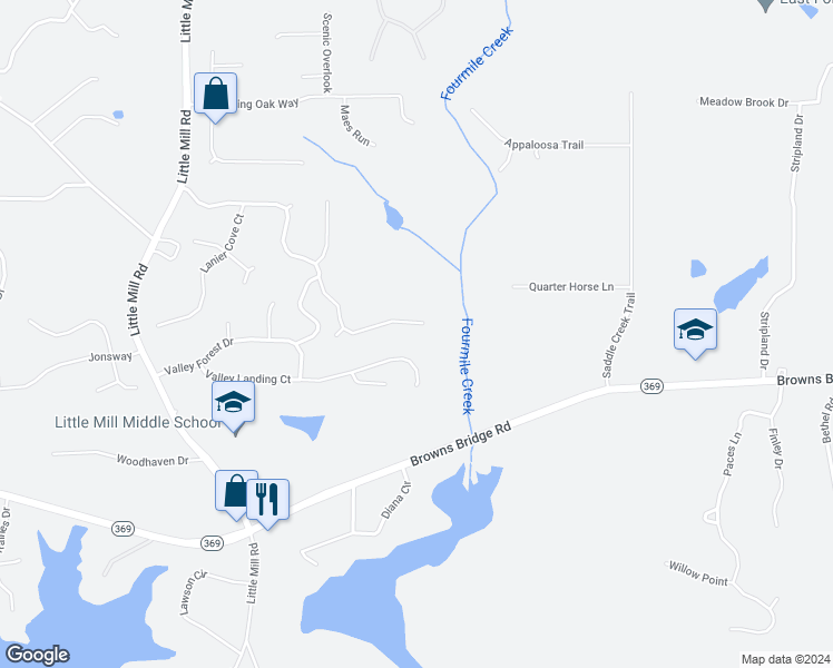 map of restaurants, bars, coffee shops, grocery stores, and more near 7920 Timberline Overlook in Cumming