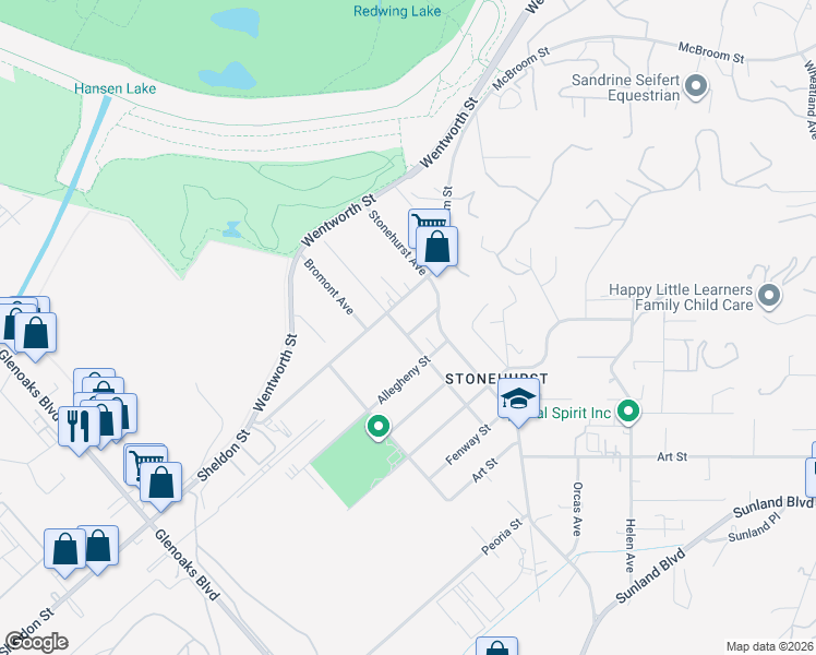 map of restaurants, bars, coffee shops, grocery stores, and more near 10050 Wealtha Avenue in Los Angeles
