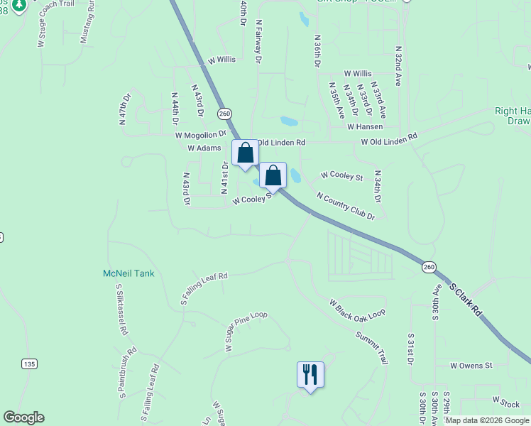 map of restaurants, bars, coffee shops, grocery stores, and more near 3920 West Hawthorn Road in Show Low