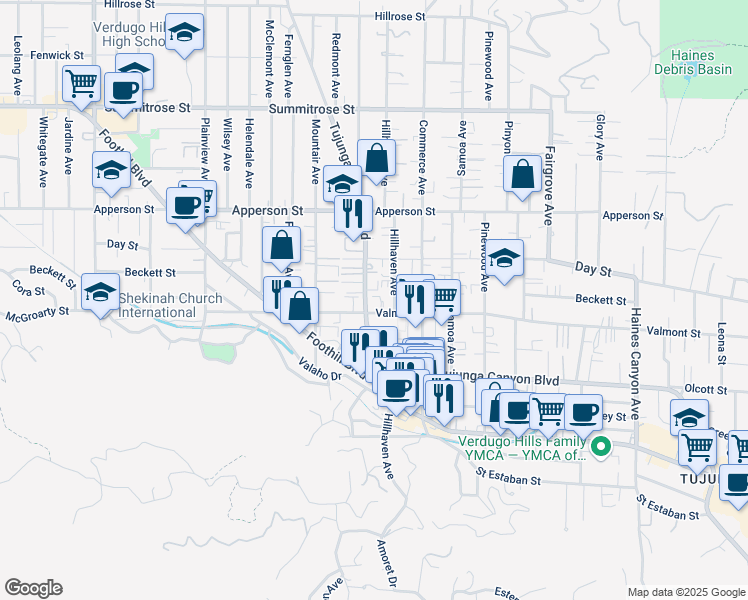map of restaurants, bars, coffee shops, grocery stores, and more near 7245 Valmont Street in Los Angeles