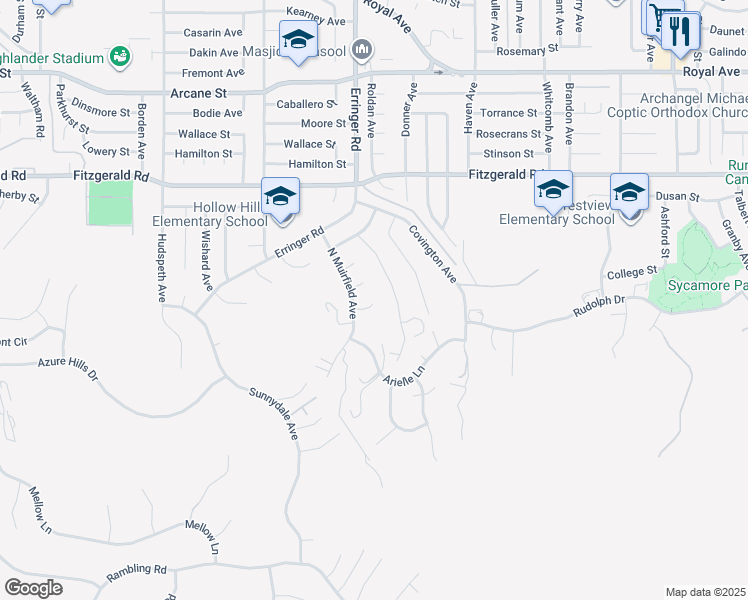 map of restaurants, bars, coffee shops, grocery stores, and more near 1931 Whitehall Court in Simi Valley